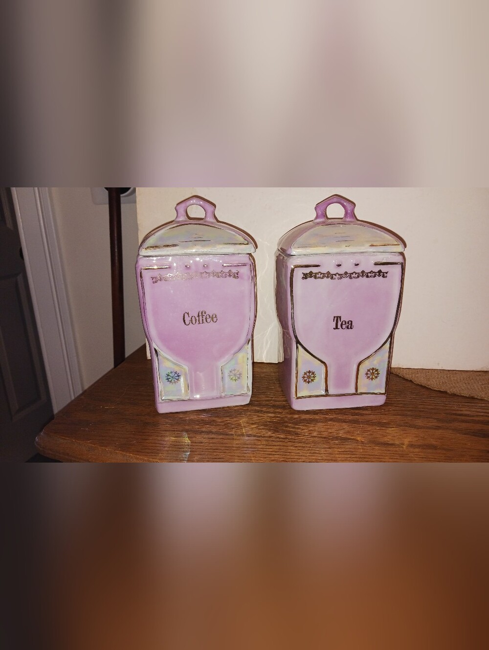 Vintage German Lusterware Canisters. Coffee & Tea.